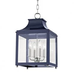 Leigh 4-Light 11.5 in. W Polished Nickel/Navy Pendant with Clear Glass Panel by MITZI HUDSON VALLEY LIGHTING