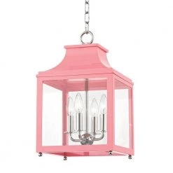 Leigh 4-Light 11.5 in. W Polished Nickel/Pink Pendant with Clear Glass Panel by MITZI HUDSON VALLEY LIGHTING