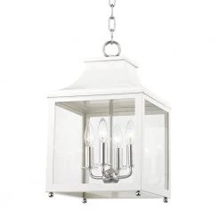Leigh 4-Light 11.5 in. W Polished Nickel/White Pendant with Clear Glass Panel by MITZI HUDSON VALLEY LIGHTING