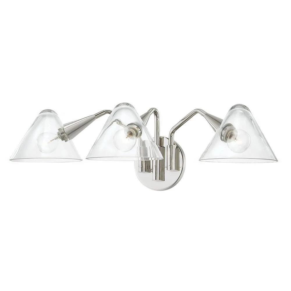 Isabella 3-Light Polished Nickel Wall Sconce with Clear Shade by MITZI HUDSON VALLEY LIGHTING 4 Isabella 3-Light Polished Nickel Wall Sconce with Clear Shade by MITZI HUDSON VALLEY LIGHTING - Image 2