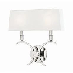 Gwen 2-Light 14.5 in. W Polished Nickel Wall Sconce with White Linen Shade by MITZI HUDSON VALLEY LIGHTING