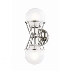 Petra 2-Light Polished Nickel Wall Sconce with Clear Crackel Glass Shade by MITZI HUDSON VALLEY LIGHTING