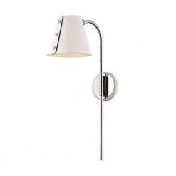 Meta 1-Light Polished Nickel LED Wall Sconce with Plug and White Accents by MITZI HUDSON VALLEY LIGHTING