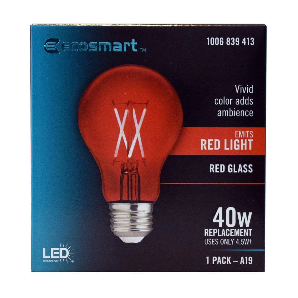 40-Watt Equivalent A19 Dimmable Filament Red Colored Glass LED Light Bulb (1-Pack) by EcoSmart 12 40-Watt Equivalent A19 Dimmable Filament Red Colored Glass LED Light Bulb (1-Pack) by EcoSmart - Image 10
