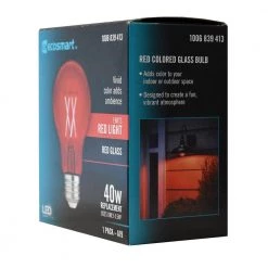40-Watt Equivalent A19 Dimmable Filament Red Colored Glass LED Light Bulb (1-Pack) by EcoSmart 19 40-Watt Equivalent A19 Dimmable Filament Red Colored Glass LED Light Bulb (1-Pack) by EcoSmart -EcoSmart Sales red ecosmart colored light bulbs fg 04240 c3 1000