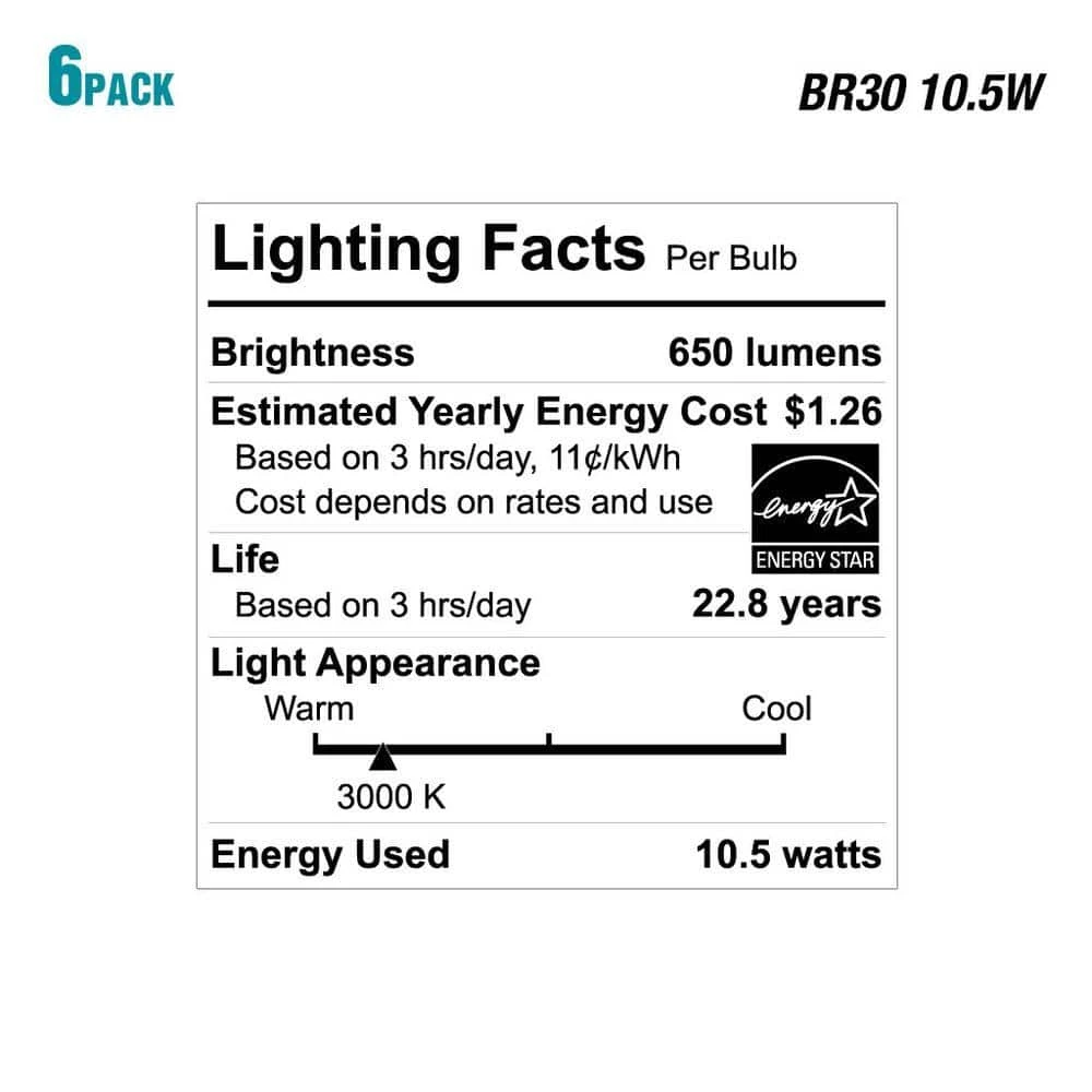 65-Watt Equivalent BR30 Dimmable LED Light Bulb, Bright White (6-Pack) by EcoSmart 5 65-Watt Equivalent BR30 Dimmable LED Light Bulb, Bright White (6-Pack) by EcoSmart - Image 3