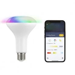 65-Watt Equivalent Smart Hubspace BR30 Color Changing CEC LED Light Bulb with Voice Control (1-Bulb) by EcoSmart 12 65-Watt Equivalent Smart Hubspace BR30 Color Changing CEC LED Light Bulb with Voice Control (1-Bulb) by EcoSmart -EcoSmart Sales white ecosmart led light bulbs 11br3065wrgbwh1 4f 1000