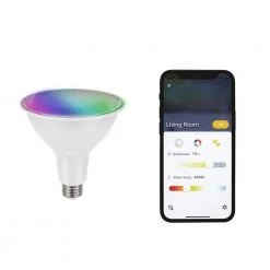 120-Watt Equivalent Smart Hubspace PAR38 Color Changing CEC LED Light Bulb with Voice Control (1-Bulb) by EcoSmart -EcoSmart Sales white ecosmart led light bulbs 11pr38120rgbwh1 31 1000