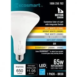 65-Watt Equivalent BR30 Dimmable Motion Sensor LED Light Bulb with Selectable Color Temperature Plus DuoBright (1-Pack) by EcoSmart 21 65-Watt Equivalent BR30 Dimmable Motion Sensor LED Light Bulb with Selectable Color Temperature Plus DuoBright (1-Pack) by EcoSmart -EcoSmart Sales white ecosmart led light bulbs a20br3065t20m01 44 1000