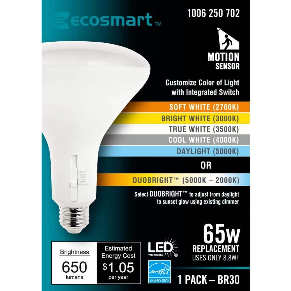 65-Watt Equivalent BR30 Dimmable Motion Sensor LED Light Bulb with Selectable Color Temperature Plus DuoBright (1-Pack) by EcoSmart 11 65-Watt Equivalent BR30 Dimmable Motion Sensor LED Light Bulb with Selectable Color Temperature Plus DuoBright (1-Pack) by EcoSmart - Image 9