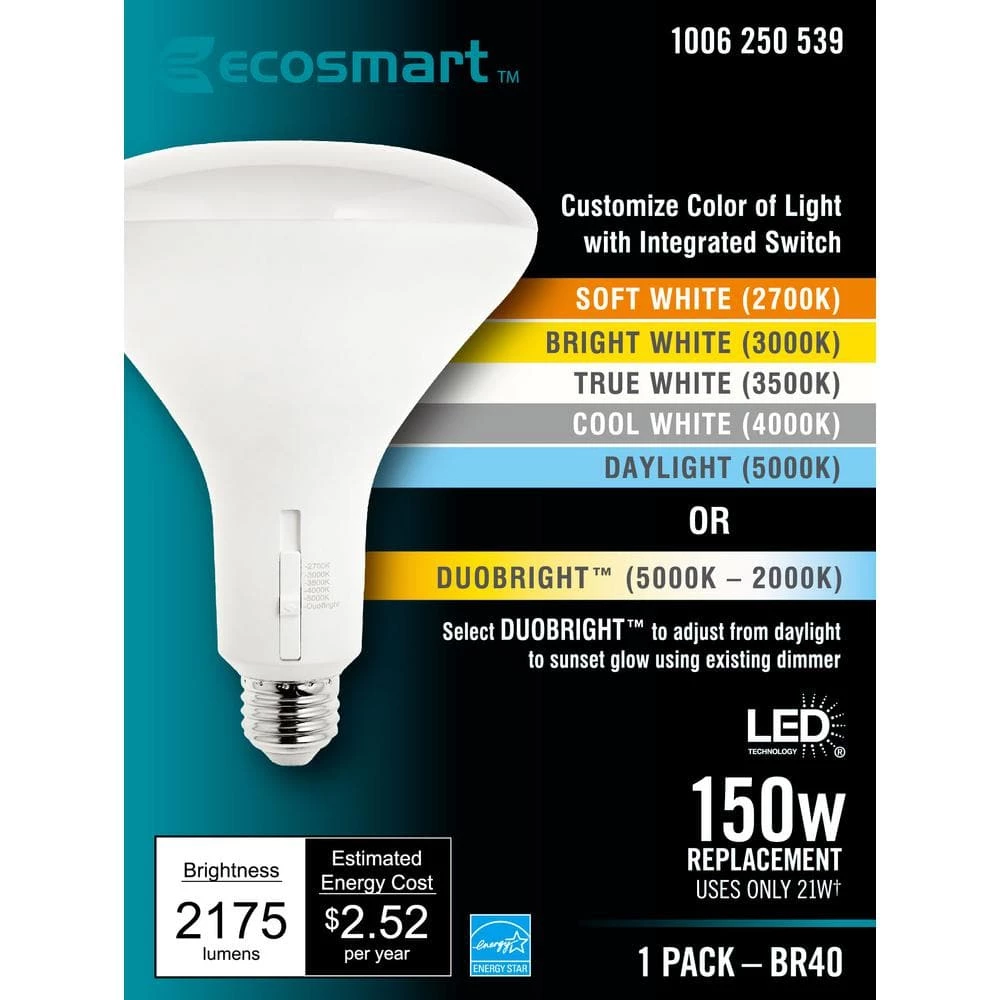 150-Watt Equivalent BR40 CEC Dimmable LED Light Bulb with Selectable Color Temperature Plus DuoBright (1-Pack) by EcoSmart 10 150-Watt Equivalent BR40 CEC Dimmable LED Light Bulb with Selectable Color Temperature Plus DuoBright (1-Pack) by EcoSmart - Image 8