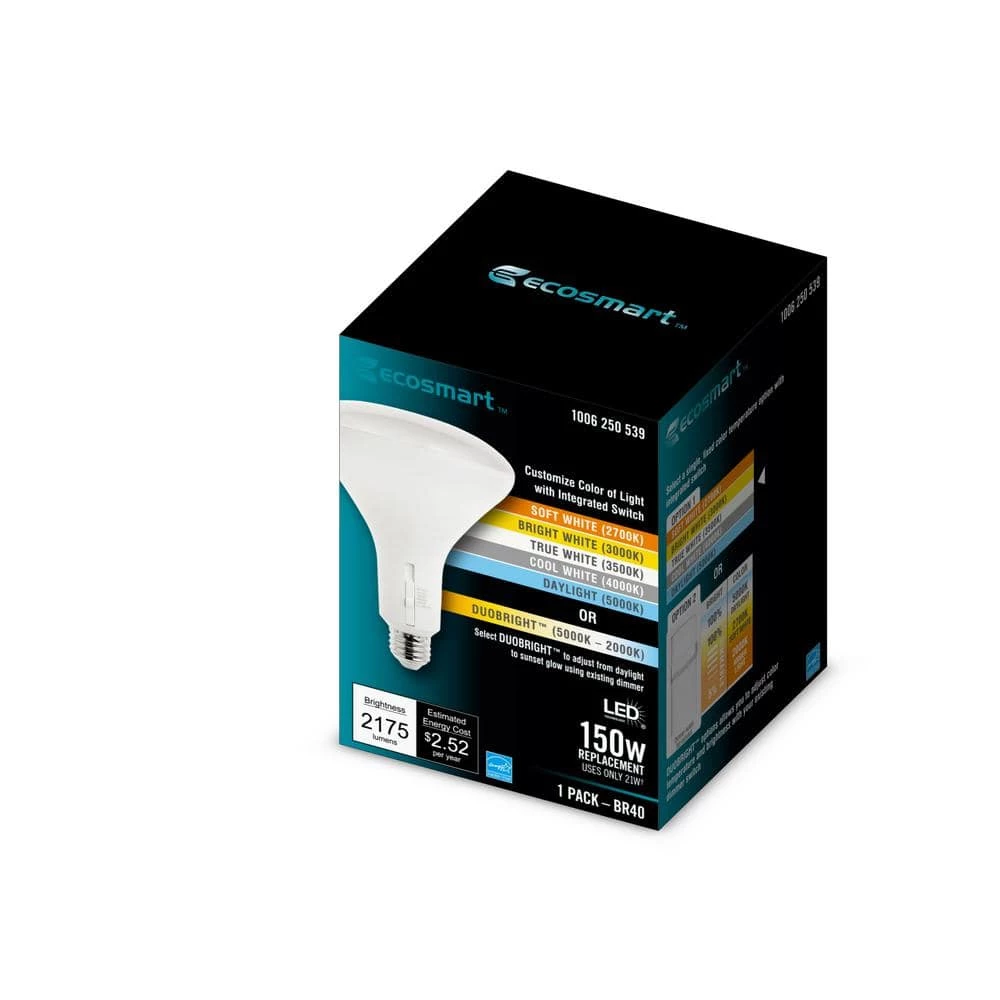 150-Watt Equivalent BR40 CEC Dimmable LED Light Bulb with Selectable Color Temperature Plus DuoBright (1-Pack) by EcoSmart 8 150-Watt Equivalent BR40 CEC Dimmable LED Light Bulb with Selectable Color Temperature Plus DuoBright (1-Pack) by EcoSmart - Image 6