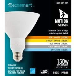 150-Watt Equivalent PAR38 Dimmable CEC Flood LED Motion Sense Light Bulb with Selectable Color Temperature (1-Pack) by EcoSmart -EcoSmart Sales white ecosmart led light bulbs g117p38mo5duo c3 1000