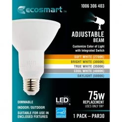 75-Watt Equivalent PAR30 Dimmable CEC Adjustable Beam Flood LED Light Bulb with Selectable Color Temperature (1-Pack) by EcoSmart -EcoSmart Sales white ecosmart led light bulbs g19p30ad5duo c3 1000