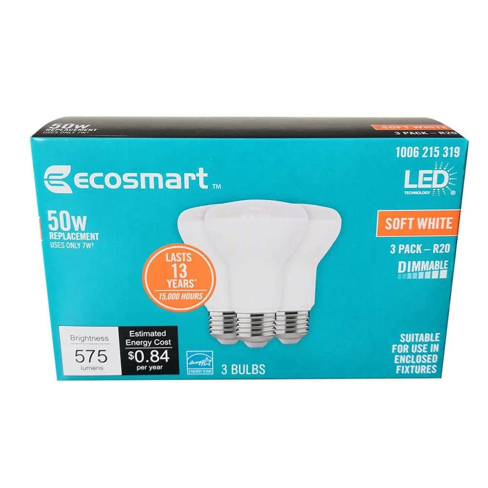 50-Watt Equivalent R20 Dimmable ENERGY STAR LED Light Bulb Soft White (3-Pack) by EcoSmart 5 50-Watt Equivalent R20 Dimmable ENERGY STAR LED Light Bulb Soft White (3-Pack) by EcoSmart - Image 3
