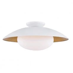 Cadence 9 in. 1-Light White Lustro/Gold Leaf Semi-Flush Mount with Opal Matte Shade by MITZI HUDSON VALLEY LIGHTING